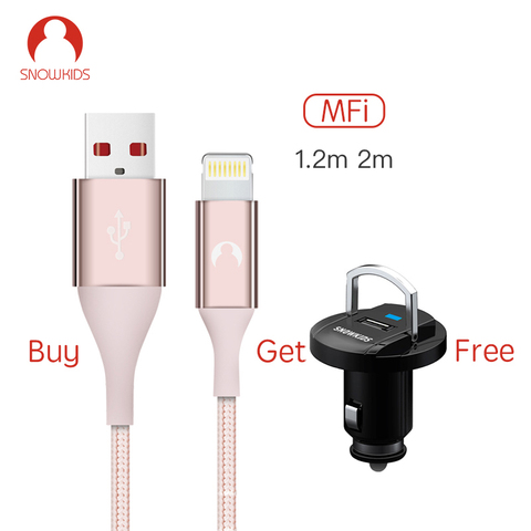 Snowkids – câble certifié MFi pour iPhone 11X8 7 6 5 XR xs max, Lightning vers USB (achetez le câble et obtenez un chargeur de voiture gratuit) ► Photo 1/6