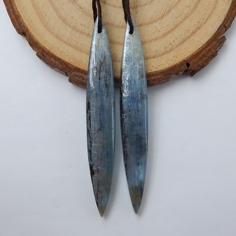 Boucles d'oreilles en pierre naturelle en forme d'oeil de cheval de Kyanite bleu, perles pour la fabrication de boucles d'oreilles 51x7x4mm, 7.1g ► Photo 1/5