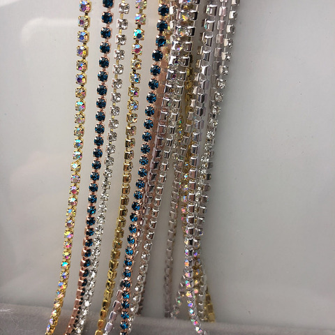 Ss8 strass coupe chaîne, fantaisie bricolage garniture bande cristal bleu or rose argent coupe 2.5mm pierres précieuses garniture fabrication de bijoux ► Photo 1/6