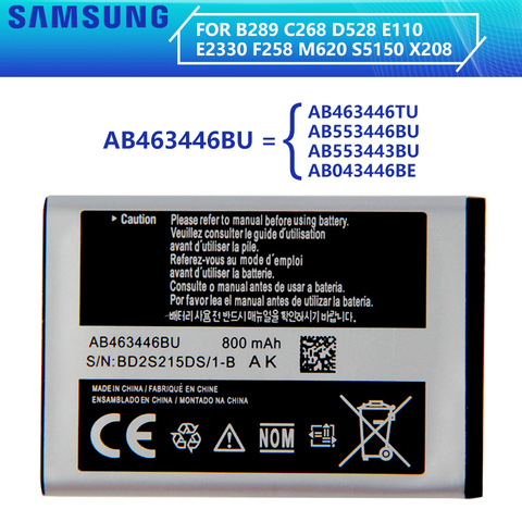 SAMSUNG Batterie D'origine AB463446BU AB463446TU Pour Samsung S139 M628 X520 F258 E878 F299 E1200M SGH-B108 GH-M310 SGH-L258 800 mAh ► Photo 1/6