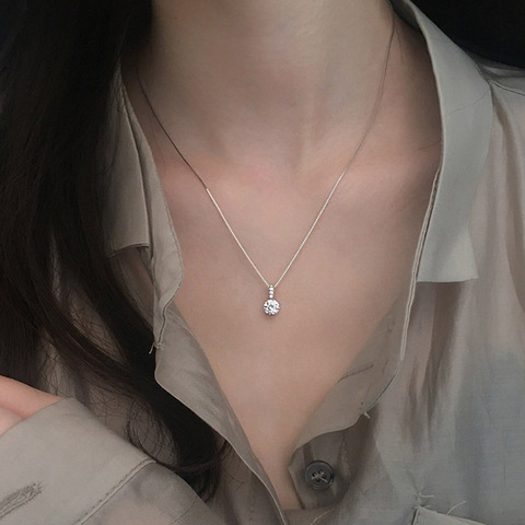 Collier en argent sterling 925 pour femmes, pendentif géométrique en zircon brillant, simple, chaîne de clavicule, à la mode ► Photo 1/6