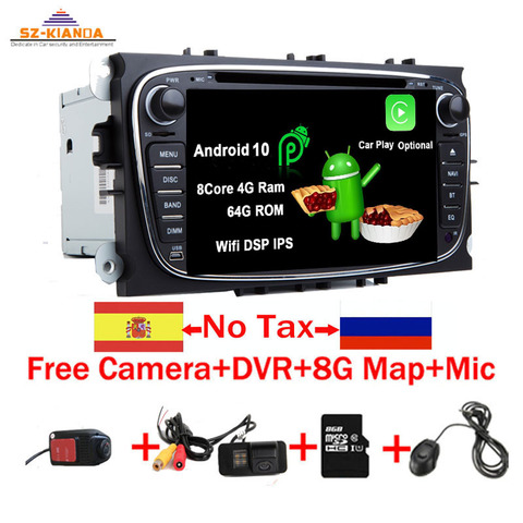 Autoradio Android 10.0, Navigation GPS, Wifi, 3G, Bluetooth, radio stéréo, 2 Din, pour voiture FORD Focus Mondeo S-MAX, Galaxy, C-MAX ► Photo 1/6