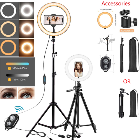 10in LED Selfie anneau lumière photographie RingLight support de support de téléphone trépied cercle remplir lumière Dimmable lampe Trepied maquillage ► Photo 1/6