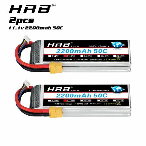 HRB – batterie LiPo 3S, 11.1V, 2200mAh, 50c, pour voiture radiocommandée, avec connecteur Deans XT60, pour hélicoptère, Drone, bateau, avion, 2 pièces ► Photo 1/6