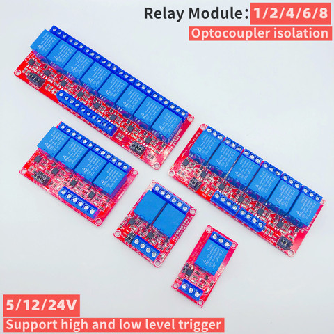 1/2/4/6/8 canal relais module, 5V12V24V, avec optocoupleur isolation relais module sortie haut/bas niveau déclencheur électronique bricolage ► Photo 1/6