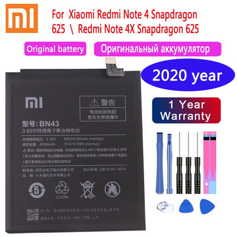 Batterie de remplacement 100% d'origine, 4000mAh, BN43, pour Xiaomi Redmi Note 4X / Note 4 global Snapdragon 625 ► Photo 1/5