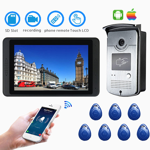 Système d'interphone vidéo wi-fi IP avec écran tactile de 7 pouces, visiophone intelligent sans fil, caméra filaire HD, RFID ► Photo 1/6