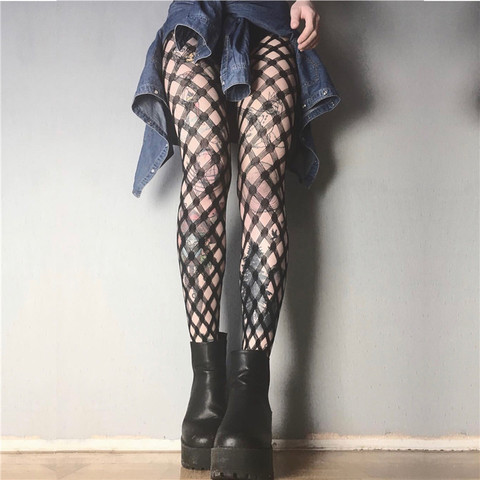 Bas Sexy en résille pour femmes, collants en maille transparente, collants gothiques, Punk, pour filles, soirée en boîte, pour femmes noires ► Photo 1/6