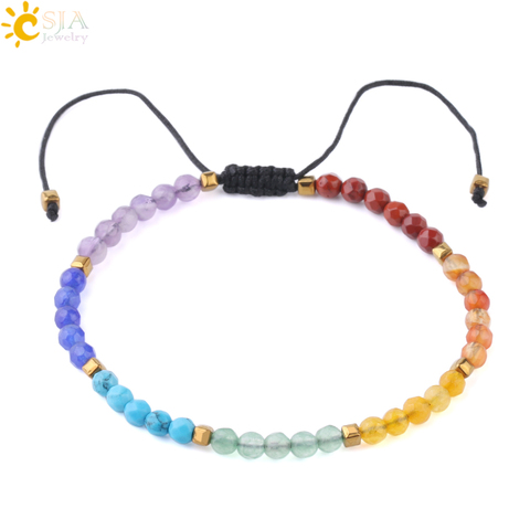 CSJA – Bracelets simples en perles de 4mm, en pierre naturelle, Chakra, fait à la main, tressé, pour femmes et filles, bijoux, F700 ► Photo 1/6