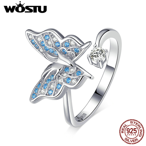 WOSTU – bague en argent Sterling 100% et Zircon bleu pour femme, bijou de mariage à la mode, taille ajustable, 925 ► Photo 1/6