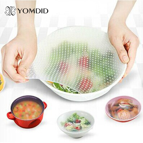 4 Pcs/Lot Aliments Frais de Maintien Saran Wrap Multifonctionnel Réutilisable Silicone Alimentaire Wrap Couverture de Joint Couvercle Stretch Envoltura De Alimentos ► Photo 1/6