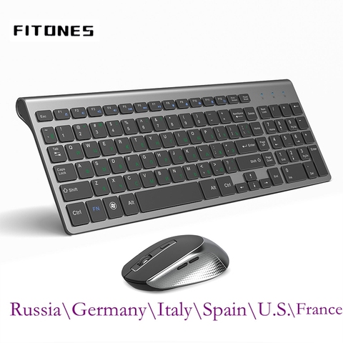 Russie/espagne/états-unis/France/italie/allemagne mise en page 2.4 GHz Ultra mince Portable sans fil clavier souris, pleine taille 2400 DPI souris, noir ► Photo 1/6