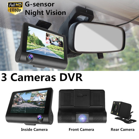 Caméra DVR, 3 objectifs, 4.0 pouces, 1080P, Dashcam, Dashcam, caméra de tableau de bord, enregistreur vidéo automatique ► Photo 1/6