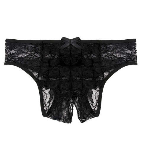 Culotte en dentelle transparente avec nœud papillon pour femme, sous-vêtement Sexy à fond ouvert, grande taille 6XL, PW5008P ► Photo 1/6