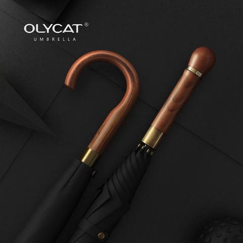 OLYCAT nouveau en bois Long parapluie hommes affaires Vintage grand Golf parapluies résistant au vent Simple en plein air voyage parapluie pluie femmes ► Photo 1/6