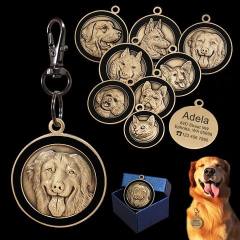 Plaque d'identification personnalisée pour chiens et chats, plaque nominative Anti-perte, pendentif pour animaux de compagnie avec boîte cadeau, gravure gratuite ► Photo 1/6
