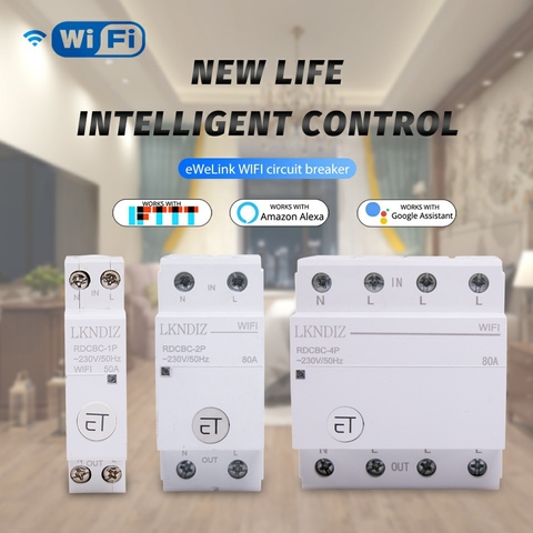 SMART eWeLink WiFi disjoncteur télécommande par commande vocale avec Alexa et Google Home 18mm Din Rail RDCBC1P 2P4P ► Photo 1/6