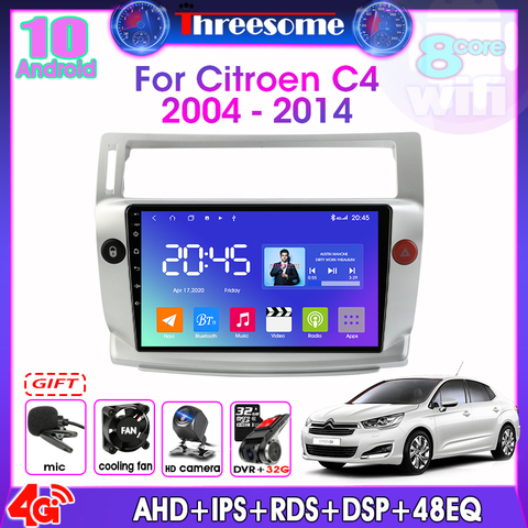 Autoradio Android 10.0, 8 cœurs, RDS, DSP, GPS, IPS, lecteur multimédia vidéo à écran partagé, pour voiture citroën C4, c-triomphe, c-quatre (2004 – 2014) ► Photo 1/6