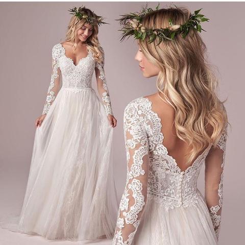 Robe de mariée à jupon sous robe mariage manches longues femme robe avec robe de mariage manche courte Corset bas dos longueur de plancher dentelle Appliques robes de mariée blanc Tulle Organza gracieuse col en v ► Photo 1/6