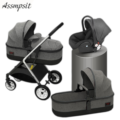 BETSOCCI poussette bébé 3 en 1 couleur unie poussette bébé avec siège auto, poussette high landview pour bébés, voyage, bébé en voiture ► Photo 1/6