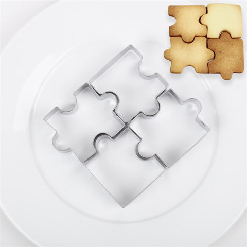 Coupe-biscuits en forme de Puzzle 3D en acier inoxydable, 4 pièces, coupe-Toast, bricolage, Biscuit, Dessert, ustensiles de cuisson, outils de moule à Fondant ► Photo 1/6
