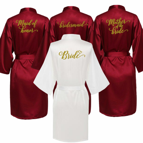 Sexy robe bordeaux mariée kimono satin robe femmes peignoir robe de mariée soeur mère de la mariée marié robes de demoiselle d'honneur ► Photo 1/6