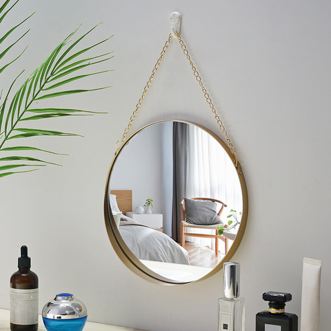 Miroir rond suspendu en métal, montage mural, Art, toilettes, salle de bains, décor, Style nordique ► Photo 1/6