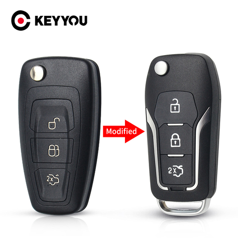 KEYYOU – coque de clé télécommande pliable à 3 boutons, étui de clé intelligent pour Ford Focus 3 Fiesta connect mondeo c max ► Photo 1/6