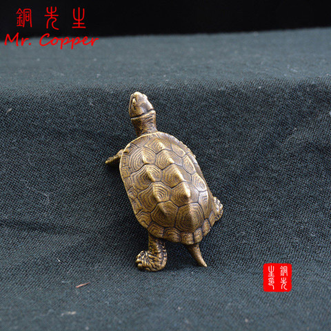 Ornements de tortue de bon augure en cuivre Antique, animaux en laiton Vintage, Figurines Feng Shui, accessoires de décoration pour la maison, bureau, thé, animaux de compagnie ► Photo 1/6