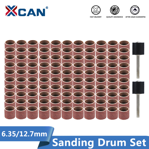 XCAN ensemble de tambours de ponçage #80 #100 #120 grain avec 6.35mm 12.7mm mandrin de ponçage pour Dremel outils rotatifs outils abrasifs bandes de ponçage ► Photo 1/6