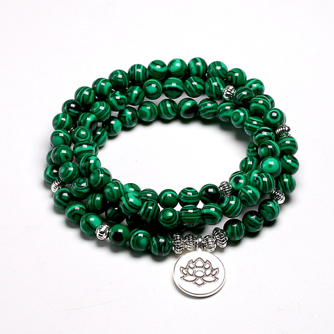 Bracelet Mala tibétain, 108, perles Malachite, Yoga Lotus OM bouddha, 6 MM ► Photo 1/6