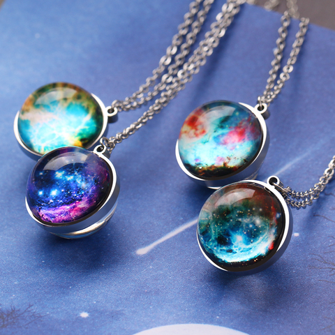 Collier à pendentif Double face, galaxie, univers en verre, image artistique, bijoux en acier inoxydable fait à la main, nouveauté ► Photo 1/5