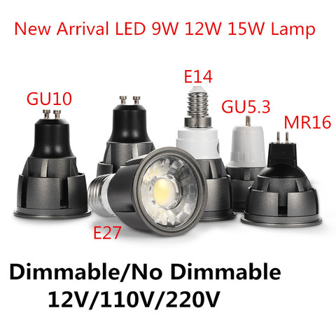 Ampoule LED Super brillante, lumière à intensité réglable, GU10/GU5.3/E27/E14/MR16 COB 9W 12W 15W 85-265V 12V, projecteur blanc chaud/blanc froid ► Photo 1/6