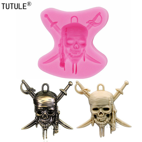 Moule en silicone crâne de Pirate, moule à chocolat, moule artisanal, moule en argile, pour décoration de Cupcake, moule en Silicone Flexible avec crâne et traverses ► Photo 1/6