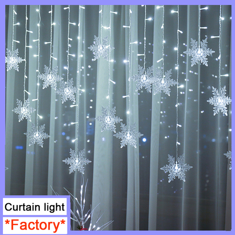 Intérieur en plein air noël flocon de neige LED chaîne lumière clignotant fée lumières rideau guirlande lumineuse pour fête de vacances nouvel an décor ► Photo 1/6