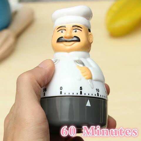 Minuterie de cuisine en plastique mécanique, Design de Chef, compte à rebours de 60 Minutes, alarme, horloge de sommeil ► Photo 1/6