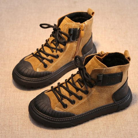 Chaussures enfants 2022 hiver nouveau garçon Martin bottes en cuir véritable et chaud peluche bottes enfants neige bébé coton bottes garçon ► Photo 1/6