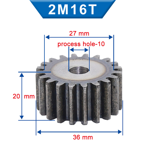 Engrenage de moteur en acier au carbone, 1 pièce, 2m 16 dents, trou rugueux 10mm, 45 #, pignon de haute qualité, hauteur totale 20 mm ► Photo 1/6