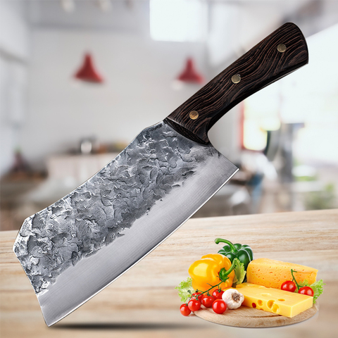 Couteau traditionnel forgé à la main 7.5 pouces Chef de cuisine chinois, couperet à la viande, couteau à trancher à légumes en acier inoxydable ► Photo 1/6