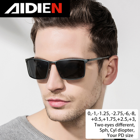 Lunettes de soleil homme myopie avec dioptrie lunettes de prescription polarisées UC400 rétro anti-éblouissement conduite lunettes carré noir nuances ► Photo 1/6