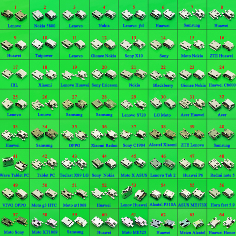 64 modèles de connecteurs Micro USB, station de charge, prise Type C femelle, pour Xiaomi Huawei Samsung Lenovo Asus JBL MOTO LG ► Photo 1/6