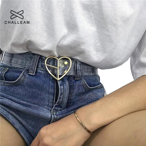 Coeur ceintures pour femmes résine mignon Transparent ceinture jean robe taille sangle boucle ardillon Harajuku dames ronde PVC clair ceinture 122 ► Photo 1/6