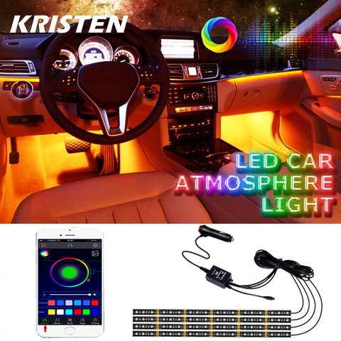 Lumière d'intérieur de voiture, bande lumineuse décorative à LED RGB avec télécommande sans fil USB, télécommande musicale, plusieurs Modes d'éclairage au pied de la voiture ► Photo 1/6