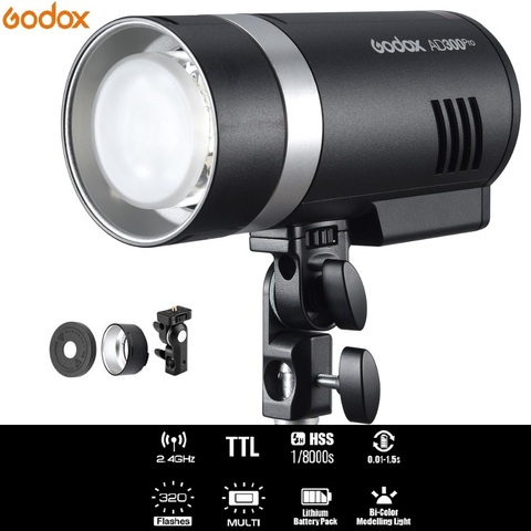 Godox AD300Pro 300W HSS TTL 2.4G 1/8000 lumière tête ronde Flash extérieur avec batterie au Lithium support de AD-E2 pour appareils photo reflex numériques ► Photo 1/6