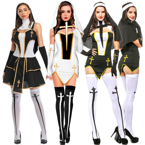 Costume de nonne Sexy, tenue complète pour Halloween, robe fantaisie de fête Cosplay, pour adultes, pour sœurs gothiques ► Photo 1/6