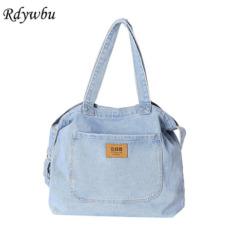 Denim sacs à bandoulière pour femmes toile jean bleu sac à bandoulière poignée supérieure fourre-tout sacs à main grand messager voyage Bolsas Mujer B812 ► Photo 1/6