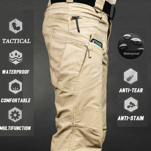Pantalon Cargo élastique imperméable à poches multiples pour homme, style militaire, jogging en plein air, tactique, grande taille ► Photo 1/6