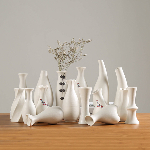 Vases en céramique blanche moderne Style chinois Simple conçu poterie et Vases en porcelaine pour fleurs artificielles Figurines décoratives ► Photo 1/6