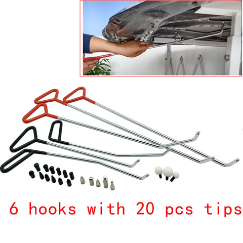 Kit de tiges de débosselage, 6 pièces, outils de débosselage, queue de baleine avec pointes de marteau coulissant, outil pour les bosses de voiture, élimination des dommages causés par la grêle ► Photo 1/6