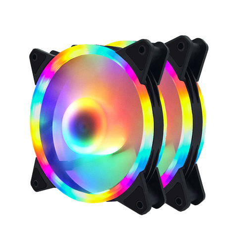 Ventilateur d'ordinateur 2 pièces, 120mm cpu ventilateur LED pc, 11 lames, 4 couleurs ou 5 couleurs, refroidisseur d'eau, 120mm, ventilateur à double cercle, ventilateur LED ► Photo 1/6